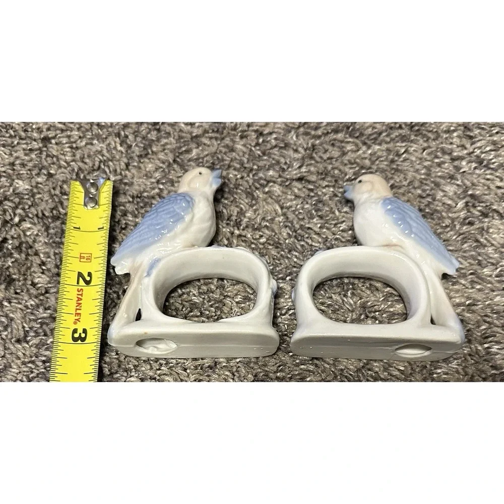 Pair Vintage Blue Bird/Sparrow Ceramic Napkin Rings - Figurine Holders